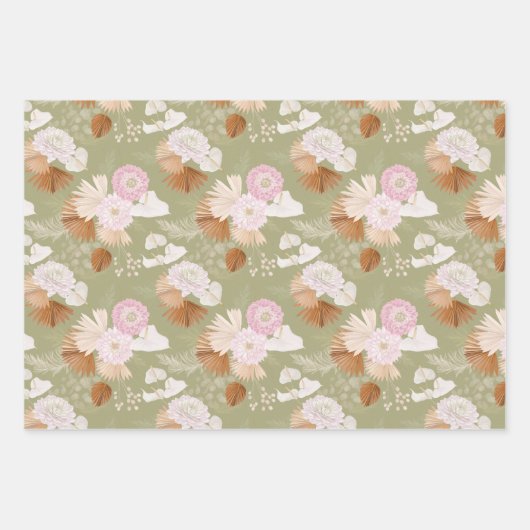 Elegante trockene Palmen und Anthurium Geschenkpapier Set (Vorderseite)