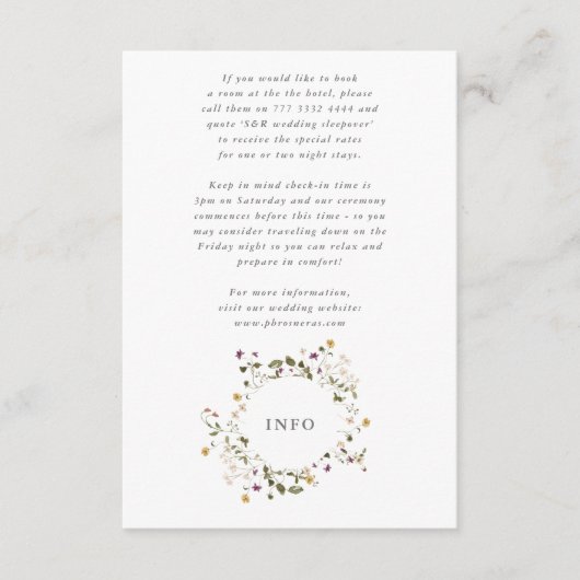 Elegante trockene Wildblume Pampas Floral Wedding Begleitkarte (Vorderseite)