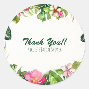 Elegante Tropen Grün Blätter Floral Aquarell Runder Aufkleber