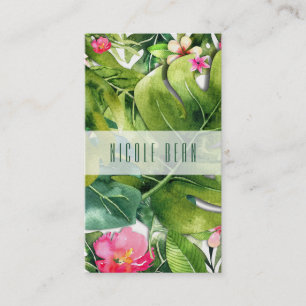Elegante Tropen Grüne Blätter Florale Wasserfarbe Visitenkarte