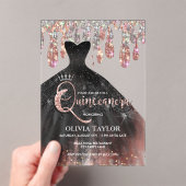 Elegante Tropfen aus schwarzem Kleid Quinceanera Acryleinladungen (Insitu (Handheld))