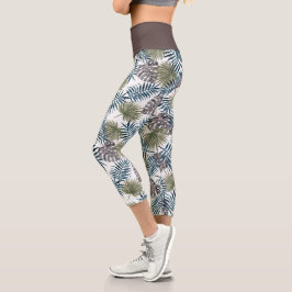 Elegante Tropical Aquamarin Blue Palm Tree Blätter Capri Leggings