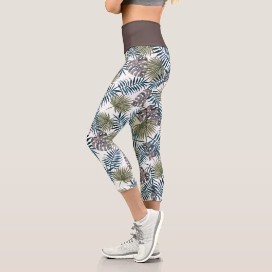 Elegante Tropical Aquamarin Blue Palm Tree Blätter Capri Leggings (Links)