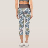 Elegante Tropical Aquamarin Blue Palm Tree Blätter Capri Leggings (Rückseite)
