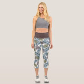 Elegante Tropical Aquamarin Blue Palm Tree Blätter Capri Leggings (Vorderseite)