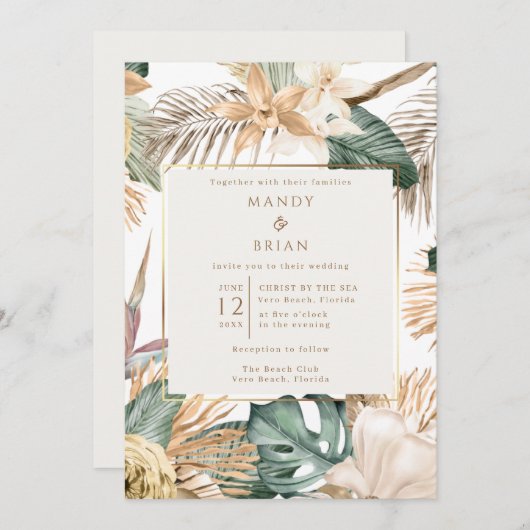 Elegante Tropical Beach Hochzeit in Urlaubsort Einladung (Vorne/Hinten)