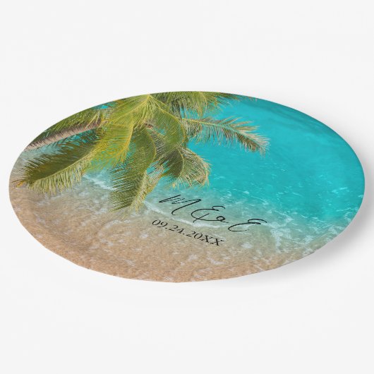 Elegante Tropical Beach Hochzeit Pappteller (Schrägansicht)