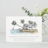 Elegante Tropical Beach Palm Tree Frische Pasta ma Save The Date (Stehend Vorderseite)
