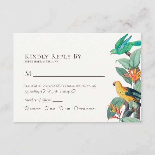 Elegante Tropical Bird Wedding RSVP Enclosure Card Begleitkarte (Vorderseite)