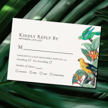 Elegante Tropical Bird Wedding RSVP Enclosure Card