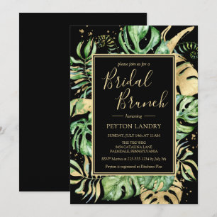 Elegante Tropical Black & Gold Bridal Brunch Dusch Einladung