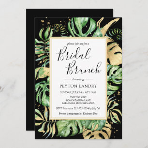 Elegante Tropical Black & Gold Bridal Brunch Dusch Einladung