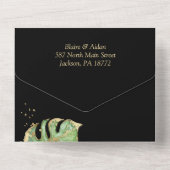 Elegante Tropical Black & Gold Hochzeit All In One Einladung (Rückseite)