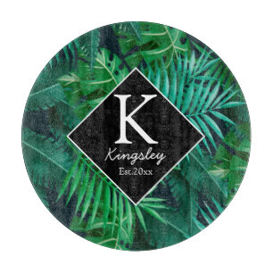 Elegante Tropical Blätter Family Name Cutting Boar Schneidebrett