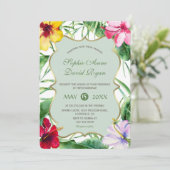 Elegante Tropical Bloom Hibiskus Gold Wedding Einladung (Stehend Vorderseite)