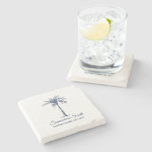 Elegante Tropical Blue Palm Tree Personalisiert Steinuntersetzer (Seitenansicht)