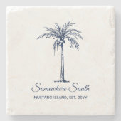 Elegante Tropical Blue Palm Tree Personalisiert Steinuntersetzer (Vorderseite)