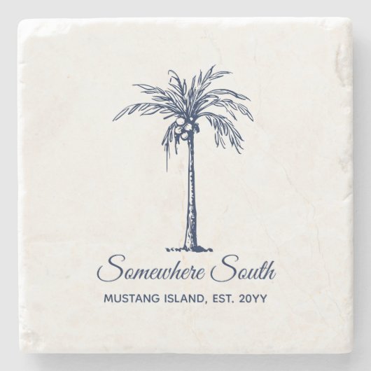 Elegante Tropical Blue Palm Tree Personalisiert Steinuntersetzer (Vorderseite)