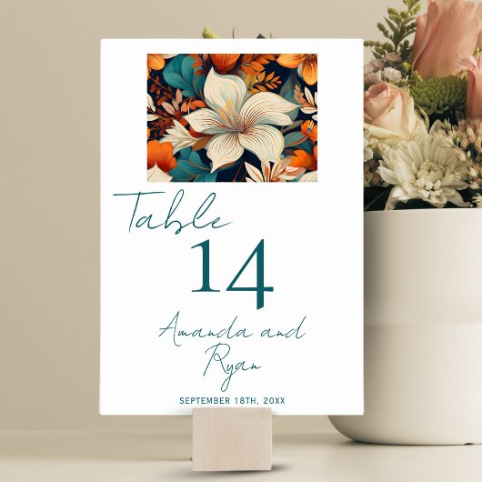 Elegante Tropical Blume Floral Wedding Tischnummer