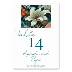 Elegante Tropical Blume Floral Wedding Tischnummer