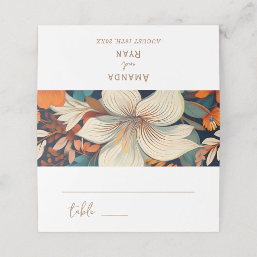 Elegante Tropical Blume Mrs. Floral Wedding Platzkarte (Außenseite Aufgefaltet)