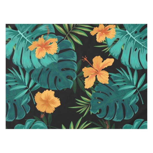Elegante Tropical Botanical Floral & Blätter Kunst Tischdecke (Vorderseite (Horizontal))