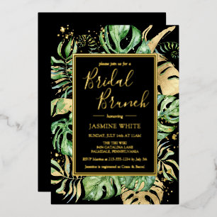Elegante Tropical Bridal Brunch Dusche Black & Gol Folieneinladung