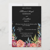 Elegante Tropical Burgundy & Blush Black Wedding V Einladung (Vorderseite)