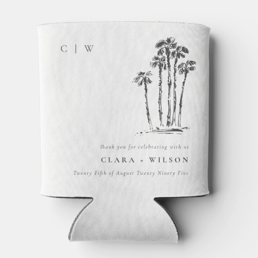 Elegante Tropical Coastal Palm Tree Hochzeit Dosenkühler (Rückseite)