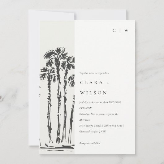 Elegante Tropical Coastal Palm Tree Hochzeit Einladung (Vorderseite)