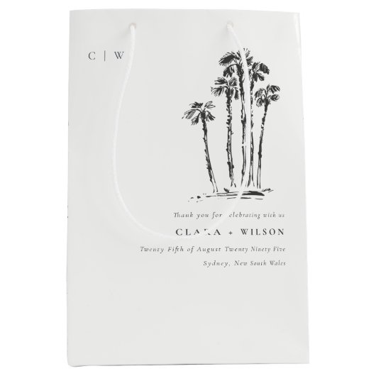 Elegante Tropical Coastal Palm Tree Hochzeit Mittlere Geschenktüte (Vorderseite)