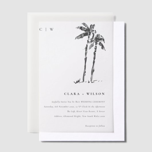 Elegante Tropical Coastal Palm Tree Hochzeit Pergament Einladungen (Versetzt)