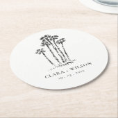 Elegante Tropical Coastal Palm Tree Hochzeit Runder Pappuntersetzer (Angewinkelt)