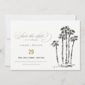 Elegante Tropical Coastal Palm Tree Hochzeit Save The Date (Vorderseite)