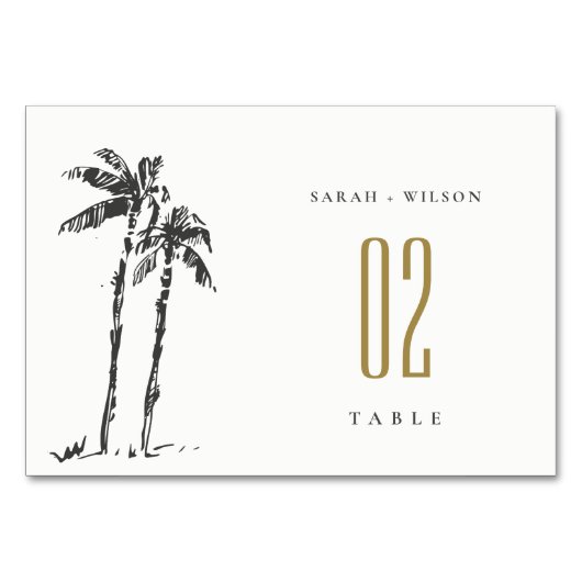Elegante Tropical Coastal Palm Tree Hochzeit Tischnummer (Rückseite)