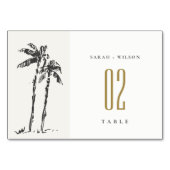 Elegante Tropical Coastal Palm Tree Hochzeit Tischnummer (Vorderseite)