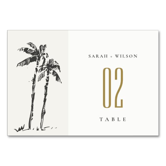 Elegante Tropical Coastal Palm Tree Hochzeit Tischnummer (Vorderseite)