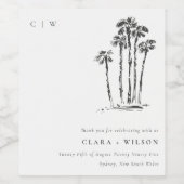 Elegante Tropical Coastal Palm Tree Hochzeit Weinetikett (Einzelnes Label)