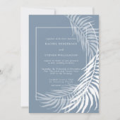 Elegante Tropical Dusty Blue and White Wedding Einladung (Vorderseite)