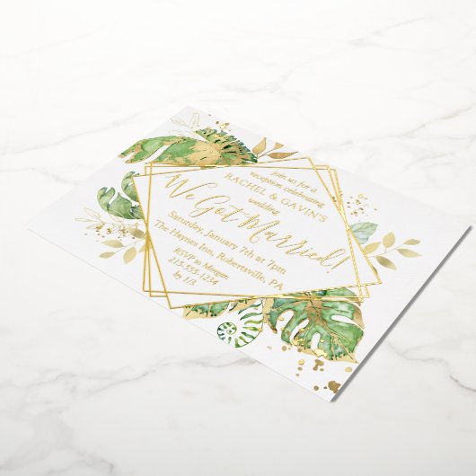 Elegante Tropical Elopement Hochzeitsempfehlung Go Folieneinladung (Gedreht)