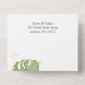 Elegante Tropical Emerald Green & Gold Wedding All In One Einladung (Rückseite)