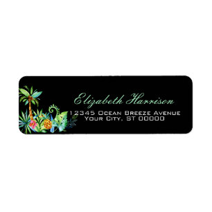 Elegante Tropical Floral Black Rücksendeadresse