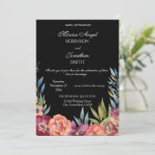 Elegante Tropical Floral Black Wedding Einladung (Stehend Vorderseite)