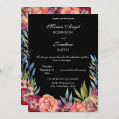 Elegante Tropical Floral Black Wedding Einladung (Vorne/Hinten)