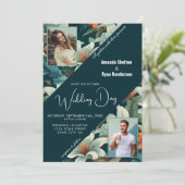 Elegante Tropical Floral Blume 2 Foto Hochzeit Einladung (Stehend Vorderseite)