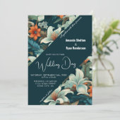 Elegante Tropical Floral Blume Hochzeit Einladung (Stehend Vorderseite)