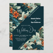 Elegante Tropical Floral Blume Hochzeit Einladung (Vorne/Hinten)