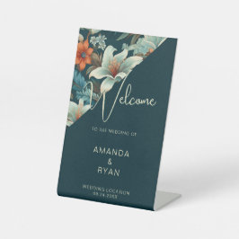 Elegante Tropical Floral Blume Muster Hochzeit Sockelschild