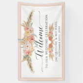 Elegante Tropical Floral Blush Peach Pampas Hochze Banner (Vertikal)