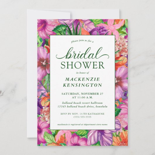 Elegante Tropical Floral Bridal Dusche Einladung (Vorderseite)